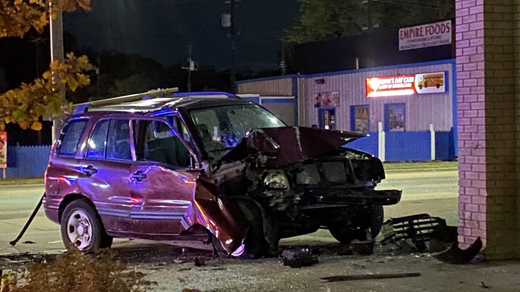 heavily damaged front of vehicle