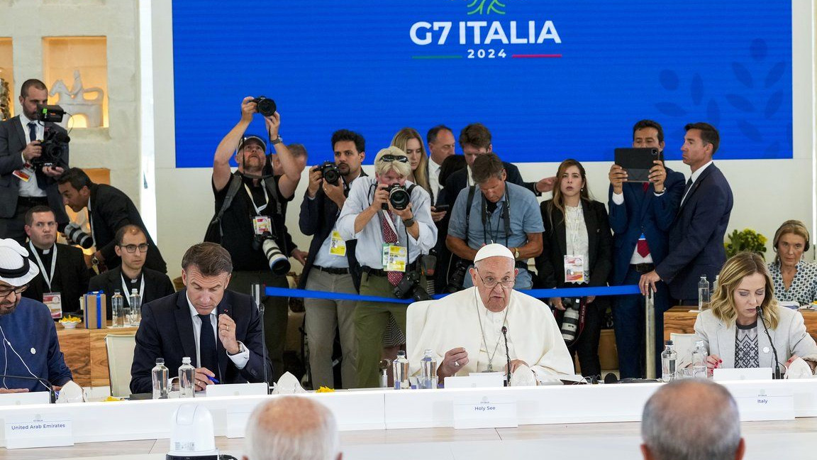 Pope Francis first pontiff to address a G7 summit, raises alarm