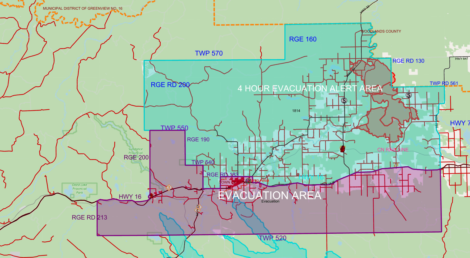 Evacuation map Yellowhead County