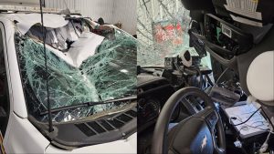 Man accused of driving stolen trackhoe into Alberta RCMP detachment, damaging police cruisers