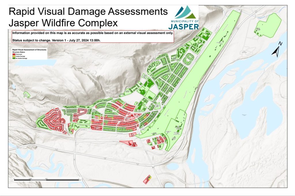 Map of damaged and destroyed buildings in Jasper