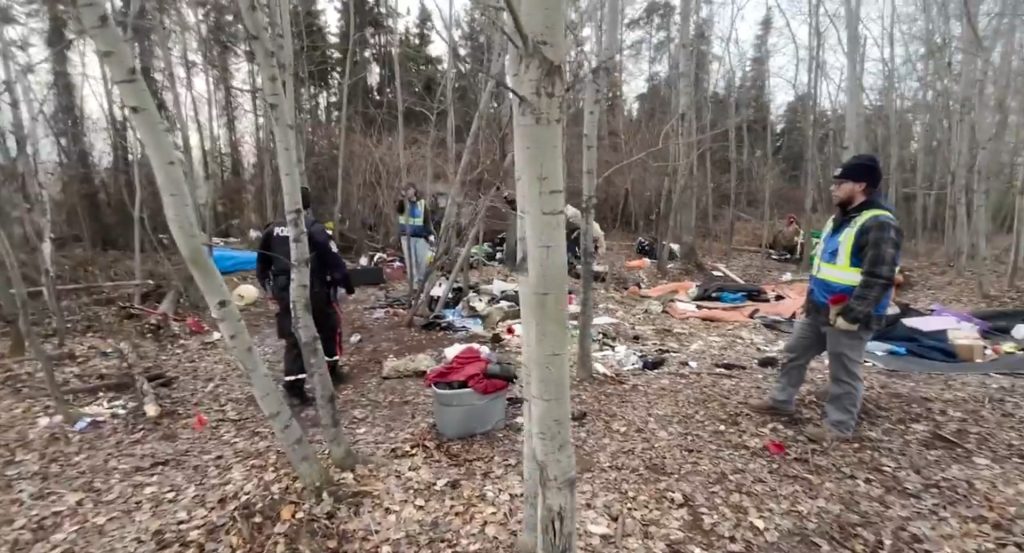 Police locate multiple homeless encampments in west Edmonton, arrest one