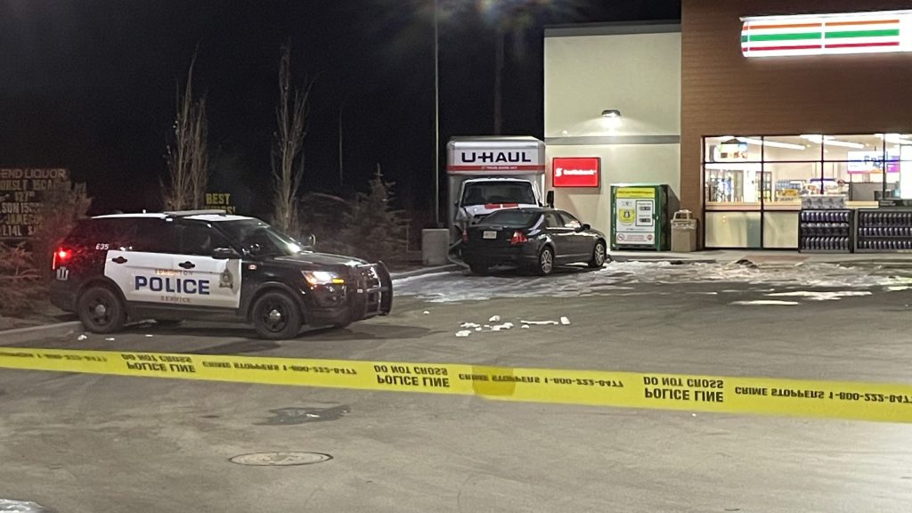 Woman killed, suspect at large after U-Haul crashes into southeast Edmonton gas station